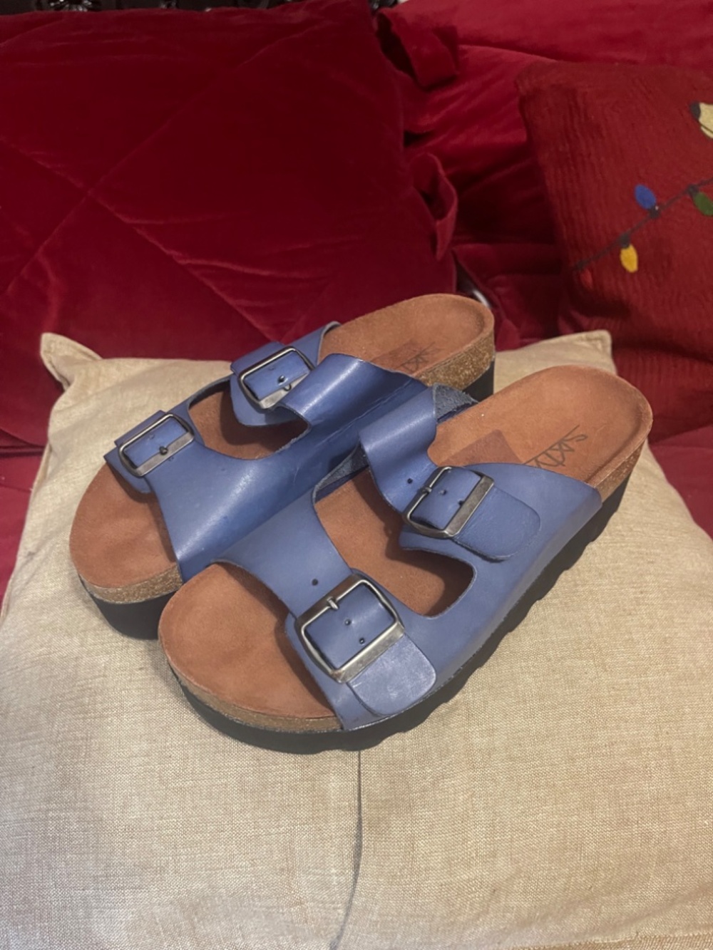 Sixty seven Blue leather platform sandals - Picture 2 of 9